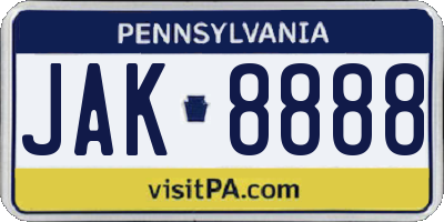 PA license plate JAK8888