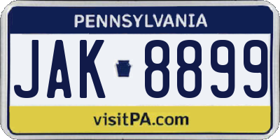 PA license plate JAK8899
