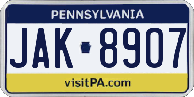 PA license plate JAK8907