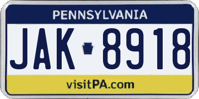 PA license plate JAK8918