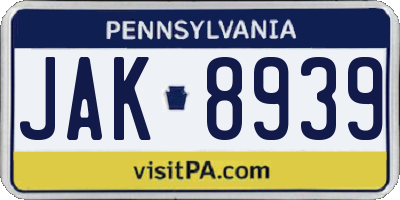 PA license plate JAK8939