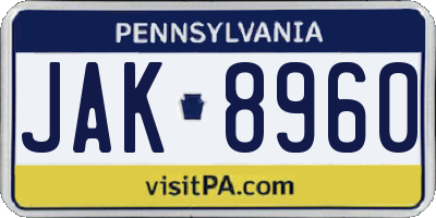 PA license plate JAK8960