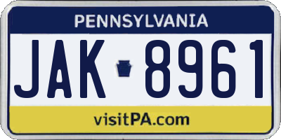 PA license plate JAK8961