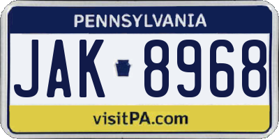 PA license plate JAK8968