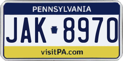 PA license plate JAK8970