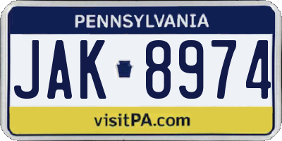 PA license plate JAK8974