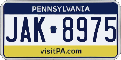 PA license plate JAK8975
