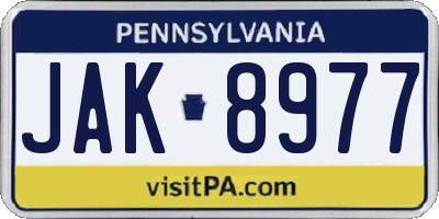 PA license plate JAK8977