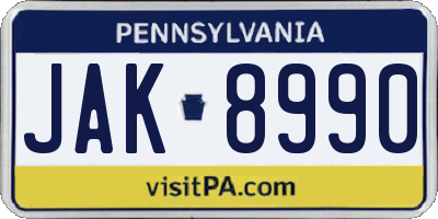 PA license plate JAK8990