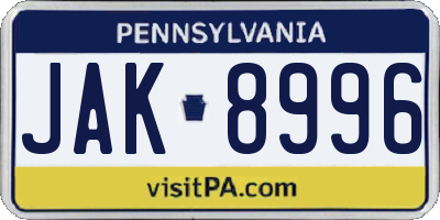 PA license plate JAK8996