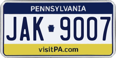 PA license plate JAK9007