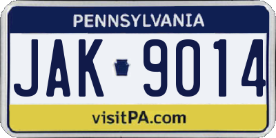 PA license plate JAK9014
