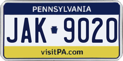 PA license plate JAK9020