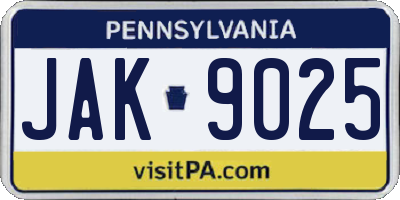 PA license plate JAK9025