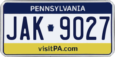PA license plate JAK9027