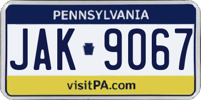 PA license plate JAK9067