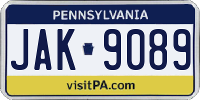 PA license plate JAK9089