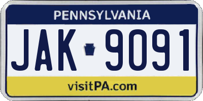 PA license plate JAK9091