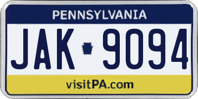 PA license plate JAK9094