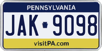 PA license plate JAK9098