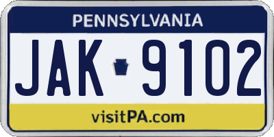 PA license plate JAK9102