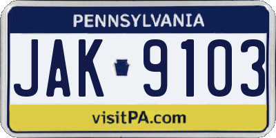 PA license plate JAK9103