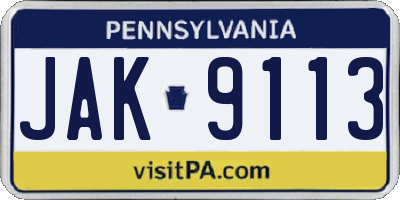 PA license plate JAK9113
