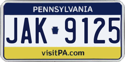 PA license plate JAK9125