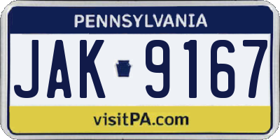 PA license plate JAK9167