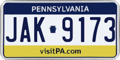 PA license plate JAK9173