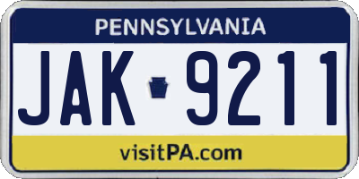 PA license plate JAK9211
