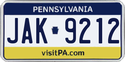 PA license plate JAK9212