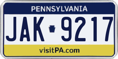 PA license plate JAK9217
