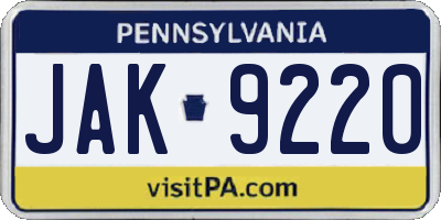 PA license plate JAK9220