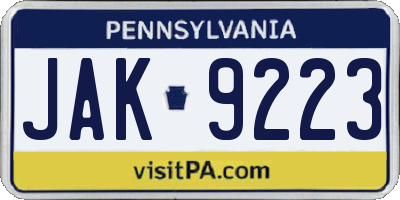 PA license plate JAK9223