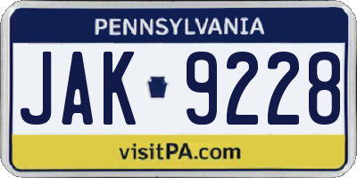 PA license plate JAK9228