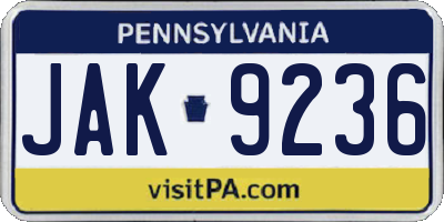 PA license plate JAK9236