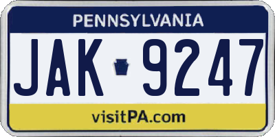 PA license plate JAK9247