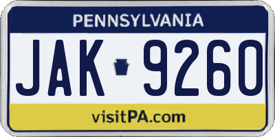 PA license plate JAK9260