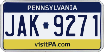 PA license plate JAK9271