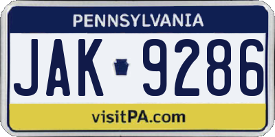 PA license plate JAK9286