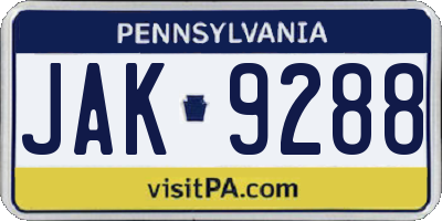 PA license plate JAK9288