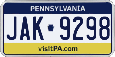 PA license plate JAK9298