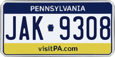 PA license plate JAK9308