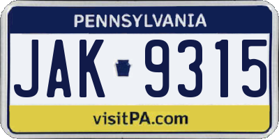 PA license plate JAK9315