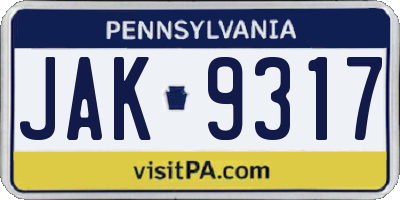 PA license plate JAK9317