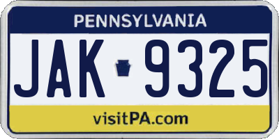 PA license plate JAK9325
