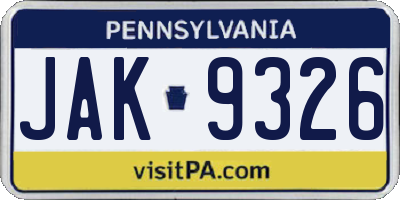 PA license plate JAK9326
