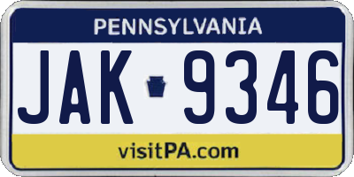 PA license plate JAK9346