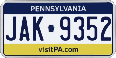 PA license plate JAK9352